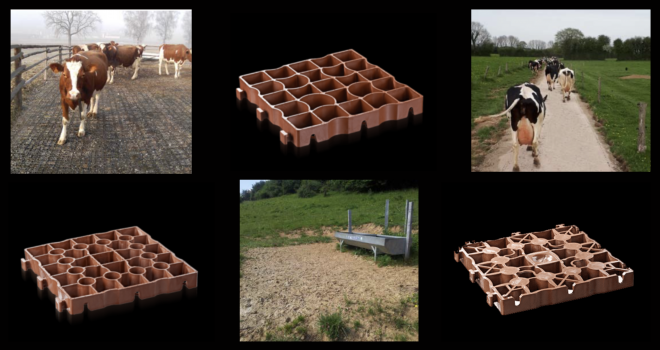Des dalles recyclées et recyclables pour faciliter l'accès au pâturage. Photo : DR